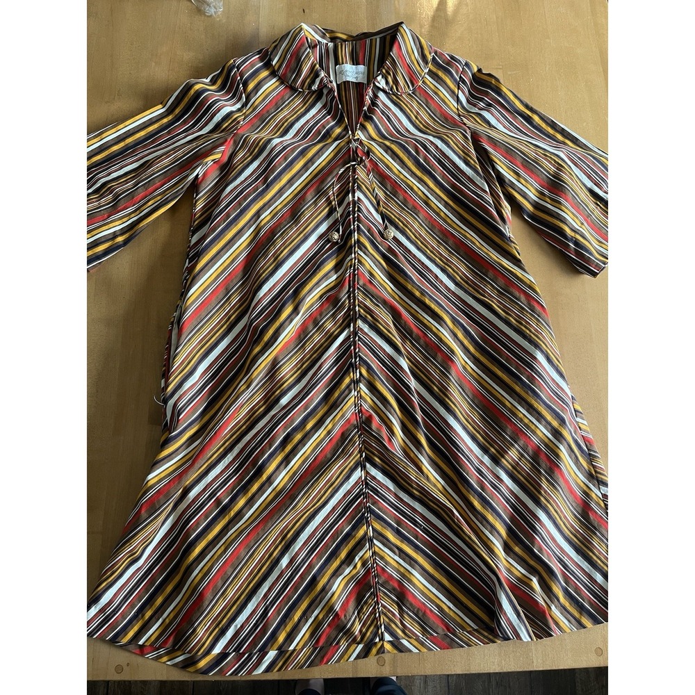 Vintage At Home Wear Housecoat Robe Size M Striped Zipper Women's USA By Van Rad